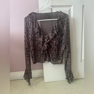 HOUSE OF HARLOW Leopard Print Mesh Top